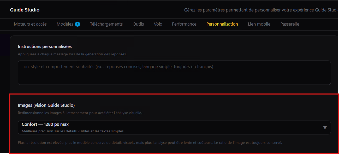 Panneau Parsonnalisation