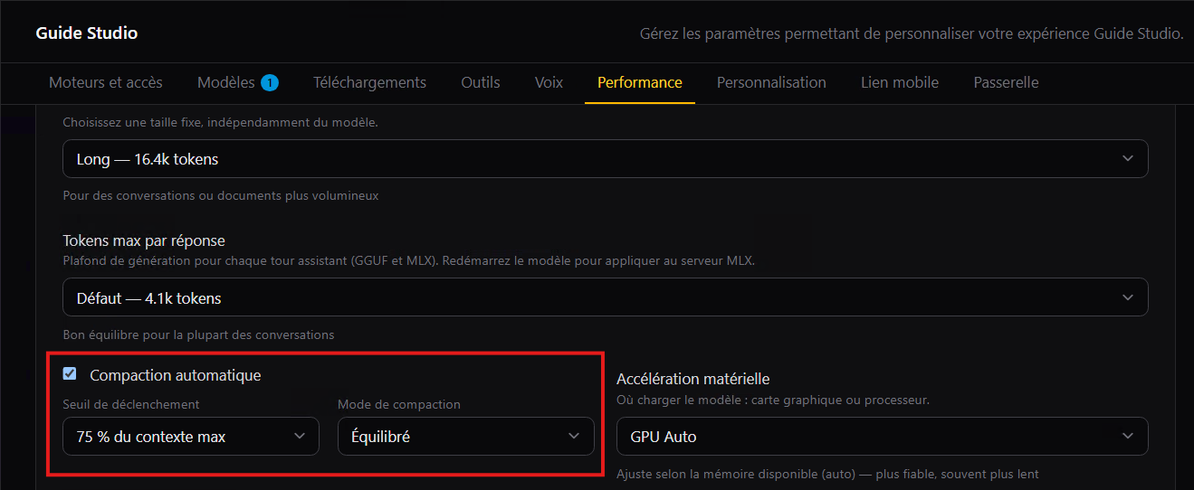 Panneau Performance