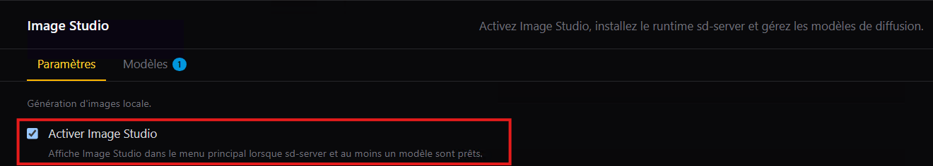 Panneau Paramètres